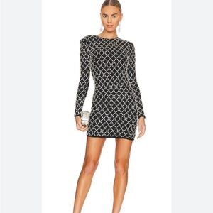 LOVE CULTURE BLACK & WHITE DIAMOND CUT SCOOP NECK PUFFED LONG SLEEVE DRESS SZ M